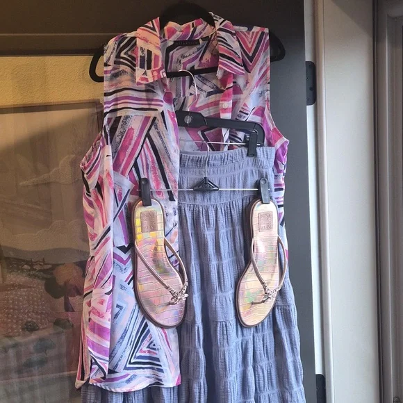 Max Studio Lavender Tiered Cotton Blend A-Line Skirt - Picture 3 of 6